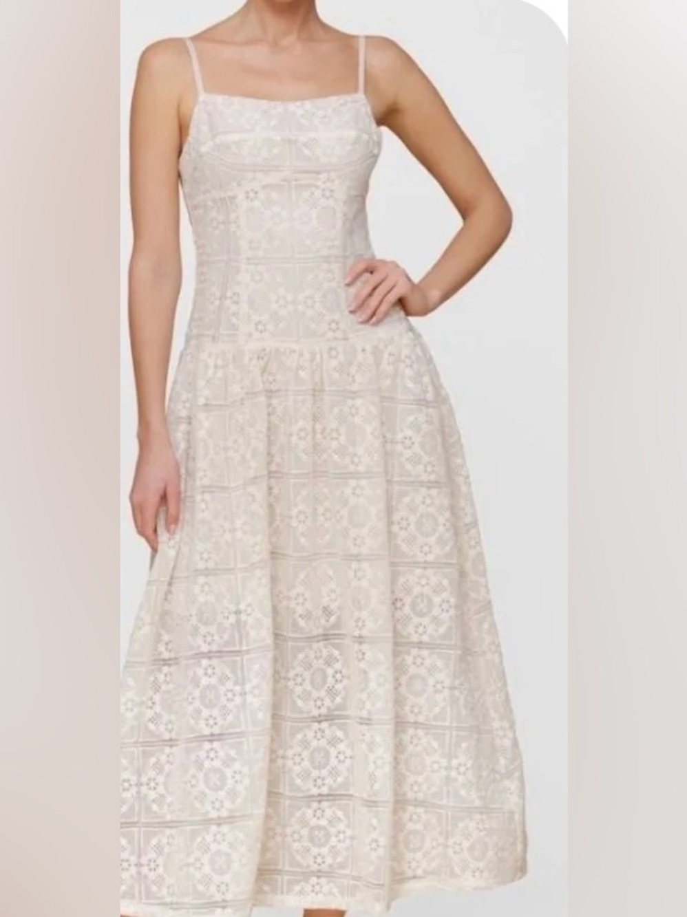 Avec Les Filles Cream Lace Midi Dress